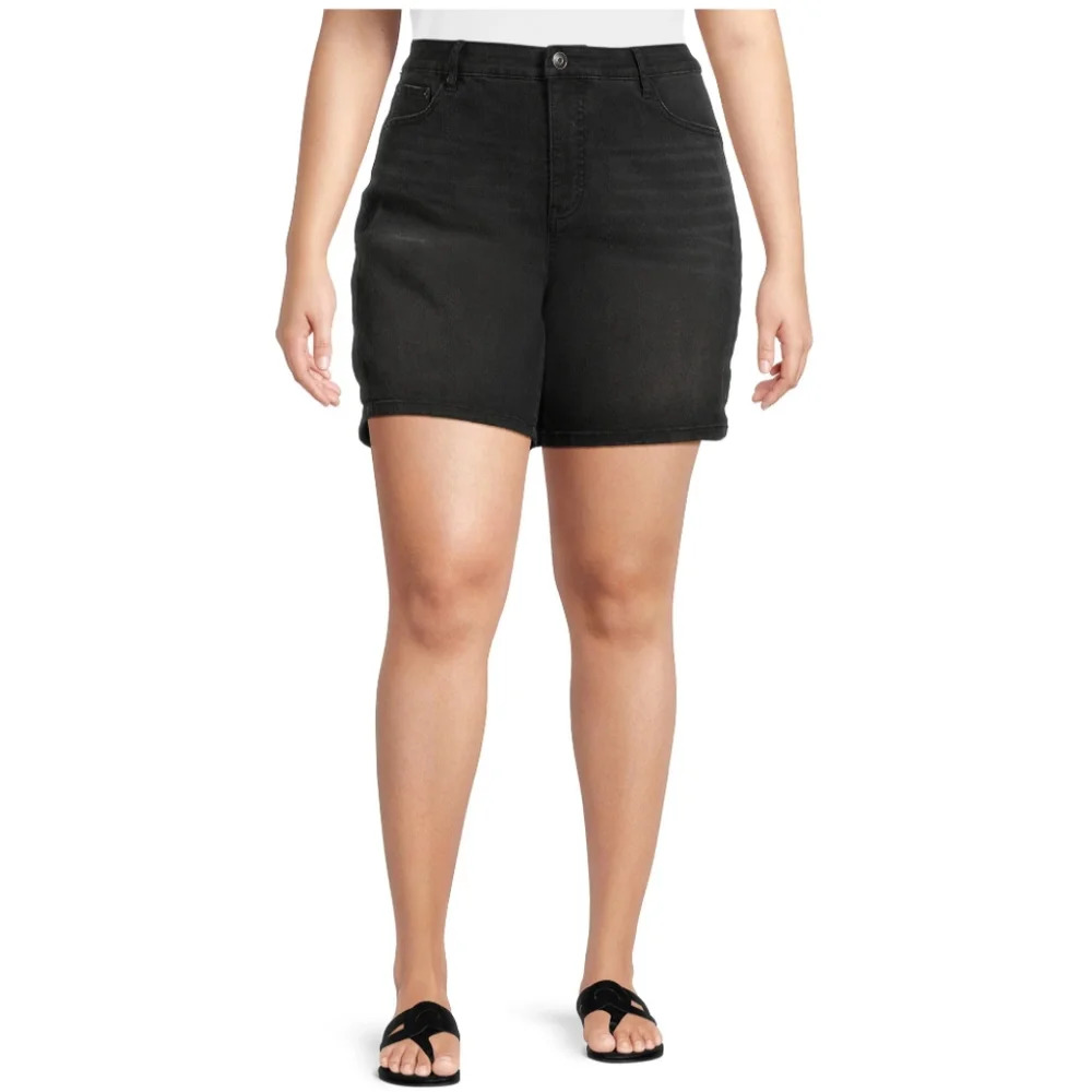 Terra & Sky Women's Plus Size 4X (28W-30W) Bermuda Denim Shorts Black 7” Inseam